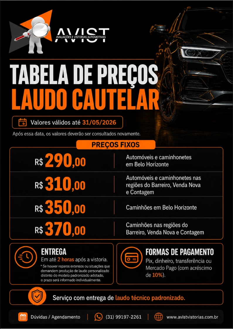 Tabela de precos laudo cautelar Avist